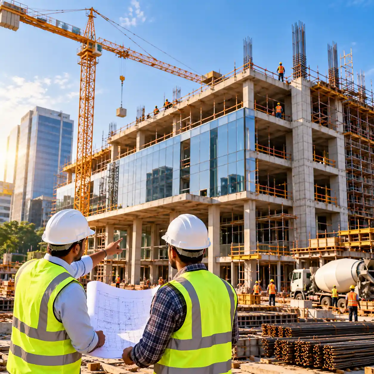 Construction workers at a real project site