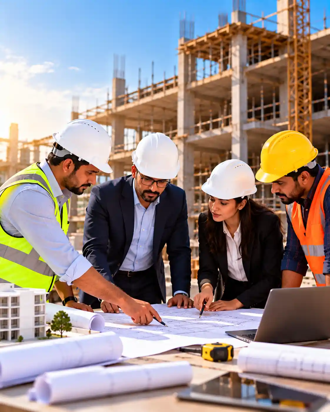 Liyan Construction team planning and managing a building project