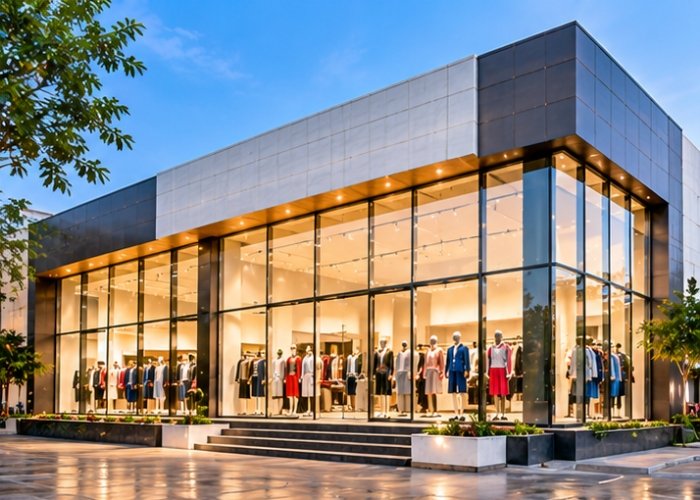 Contemporary retail showroom and commercial facade