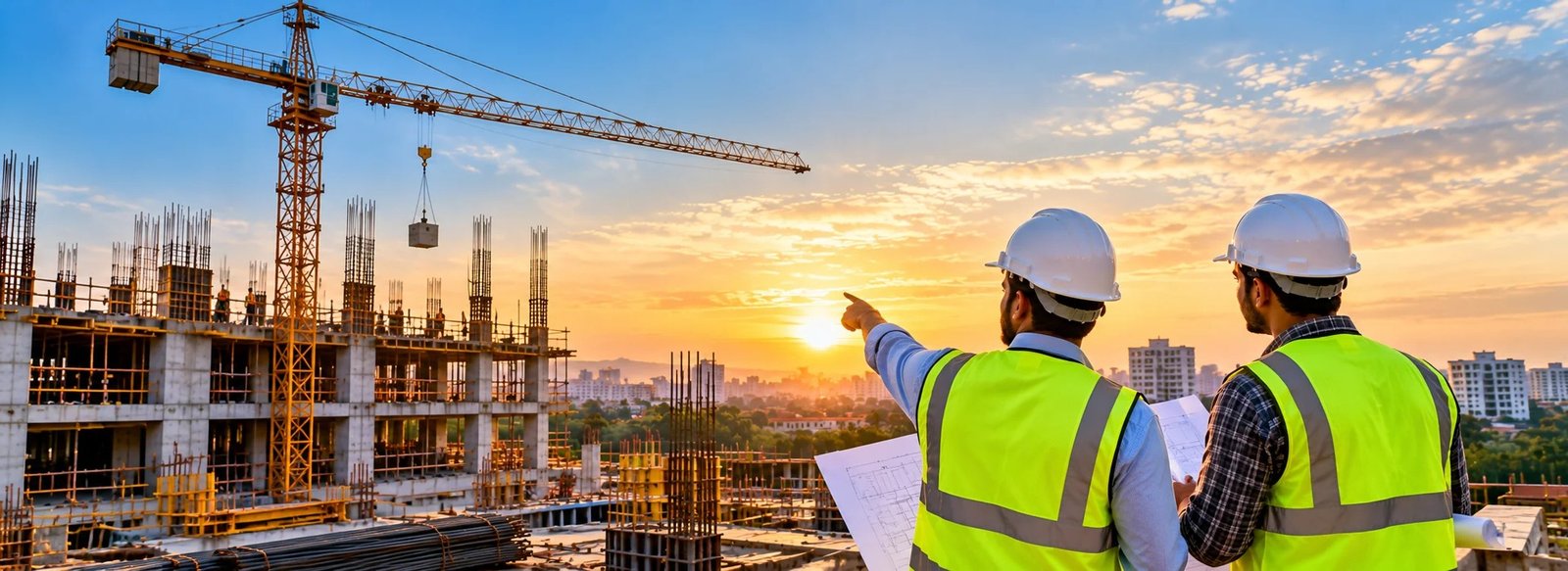 Foundation and reinforcement work at a construction site